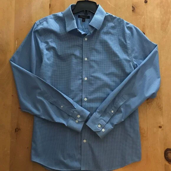 Banana Republic Untucked Slim Fit Cotton Dress Shirt Blue Men's Size L Non‑Iron - Picture 3 of 8